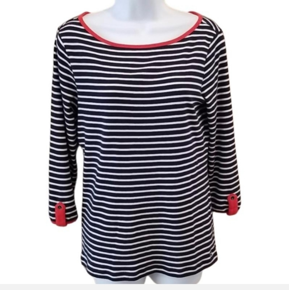 🇺🇲Vineyard vines womens blue/white 3/4 sleeve size M top. 100% Pima cotton.